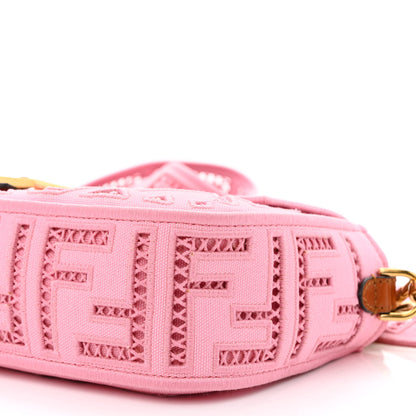 Fendi Canvas Cuoio Agata FF Ajour Embroidered Baguette Ciclamino Cuoio 9 of 12