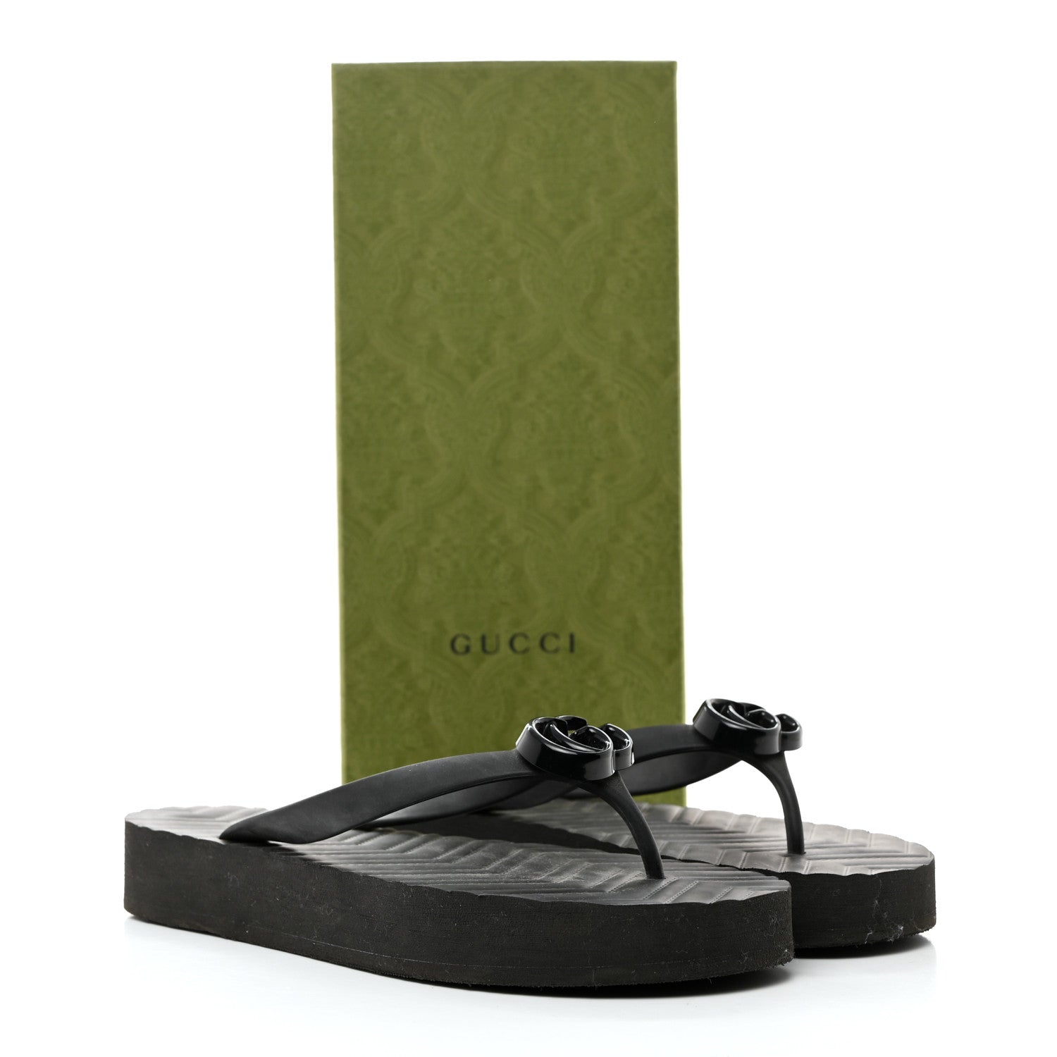 Gucci Rubber Chevron Womens GG Thong Sandals 40 Black 9 of 9