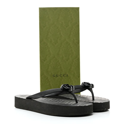 Gucci Rubber Chevron Womens GG Thong Sandals 40 Black 9 of 9