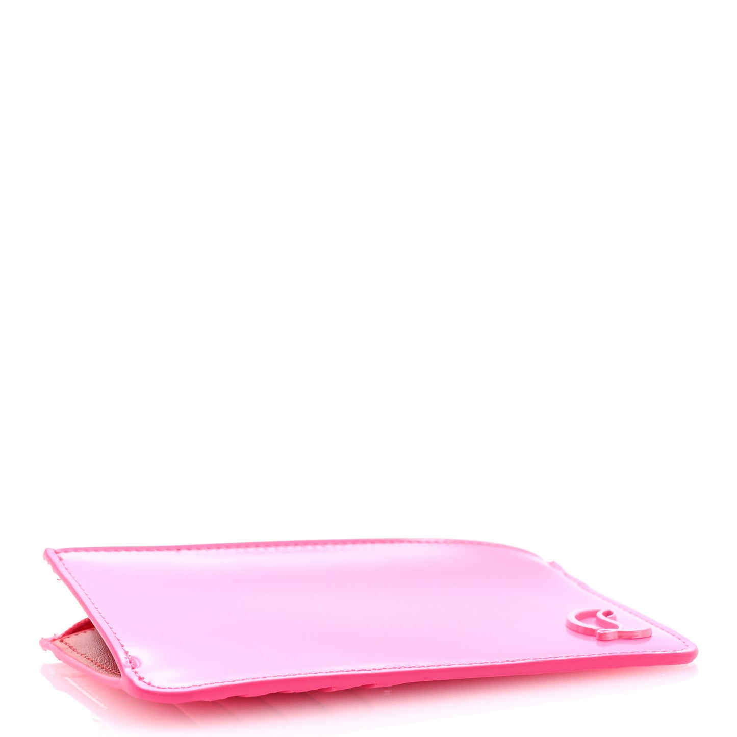 Calfskin Abrasivato Loubi54 Zipped Card Holder Fluo Pink