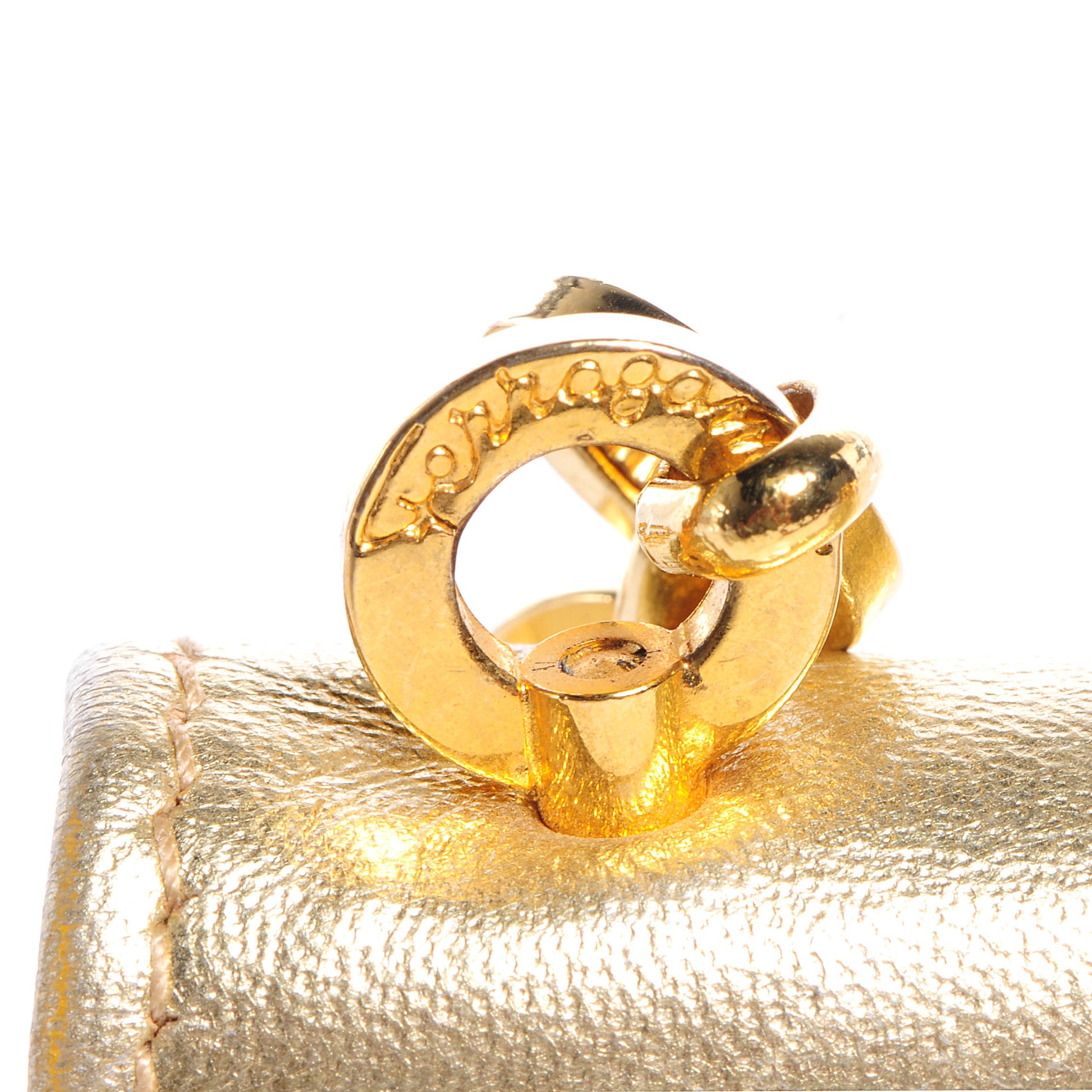 FASHIONPHILE SALVATOREFERRAGAMOMetallicLeatherGanciniEveningBagGold 8 of 8