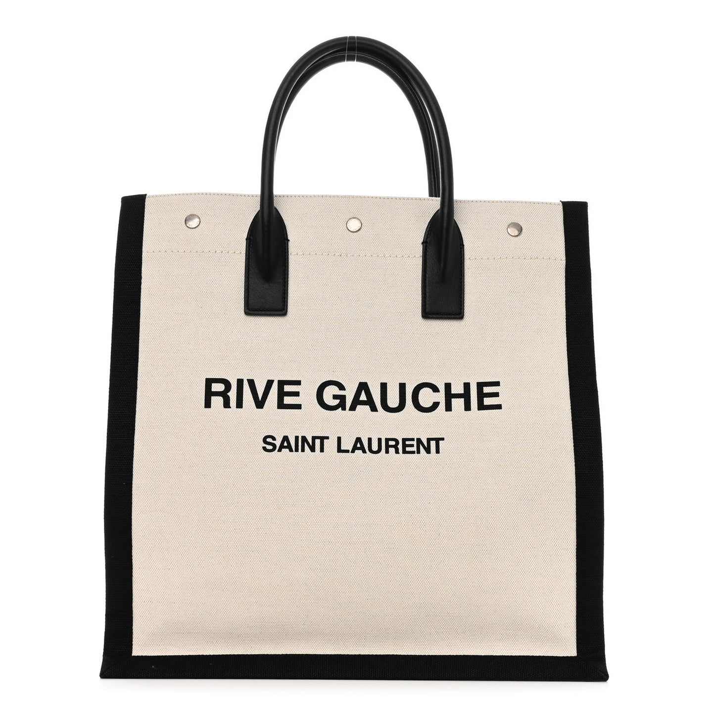 SAINT LAURENT Linen Calfskin Rive Gauche North South Tote White Black
