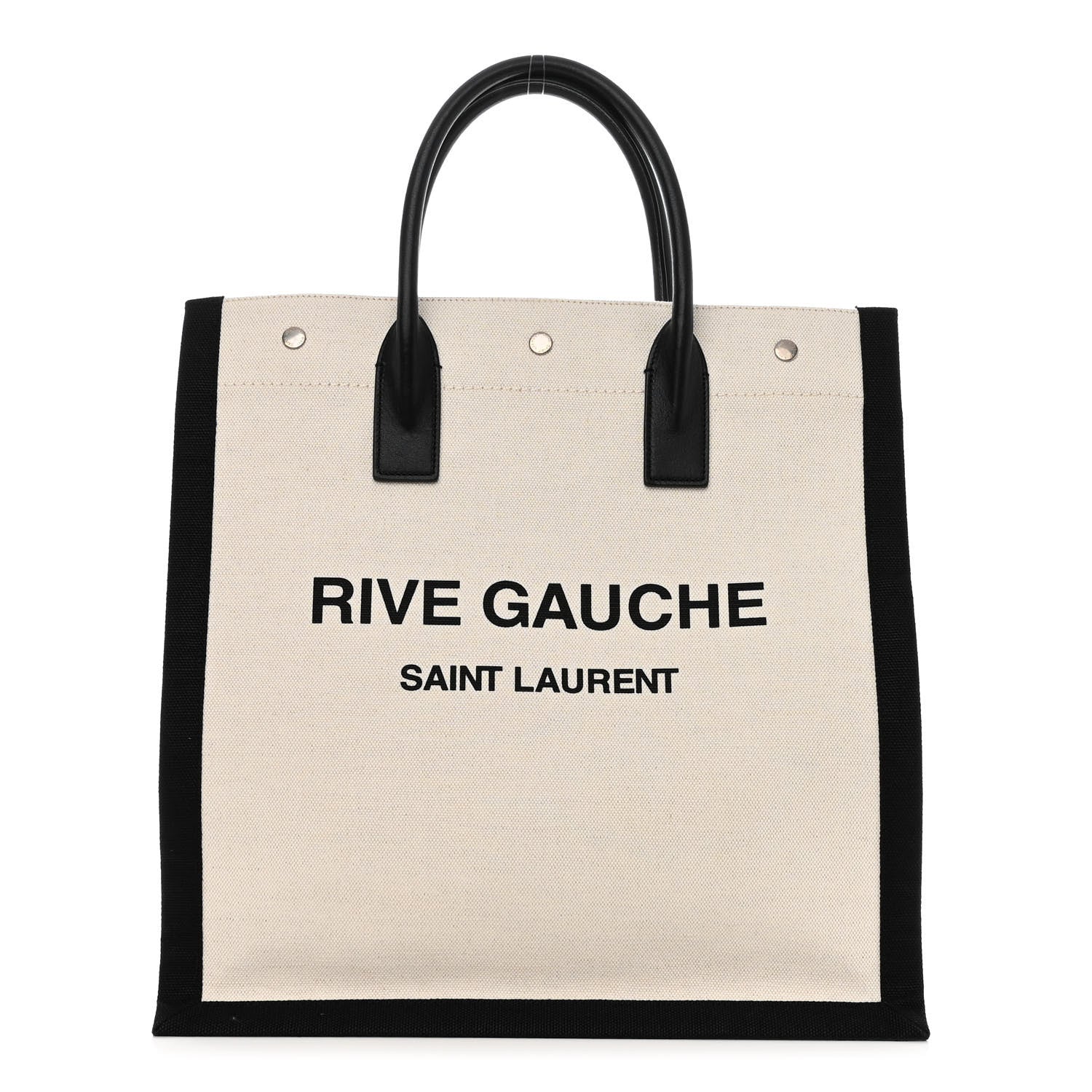 Saint Laurent SAINT LAURENT Linen Calfskin Rive Gauche North South Tote White Black 1 of 8