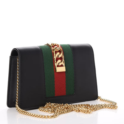Gucci Calfskin Super Mini Sylvie Chain Shoulder Bag Black 4 of 8