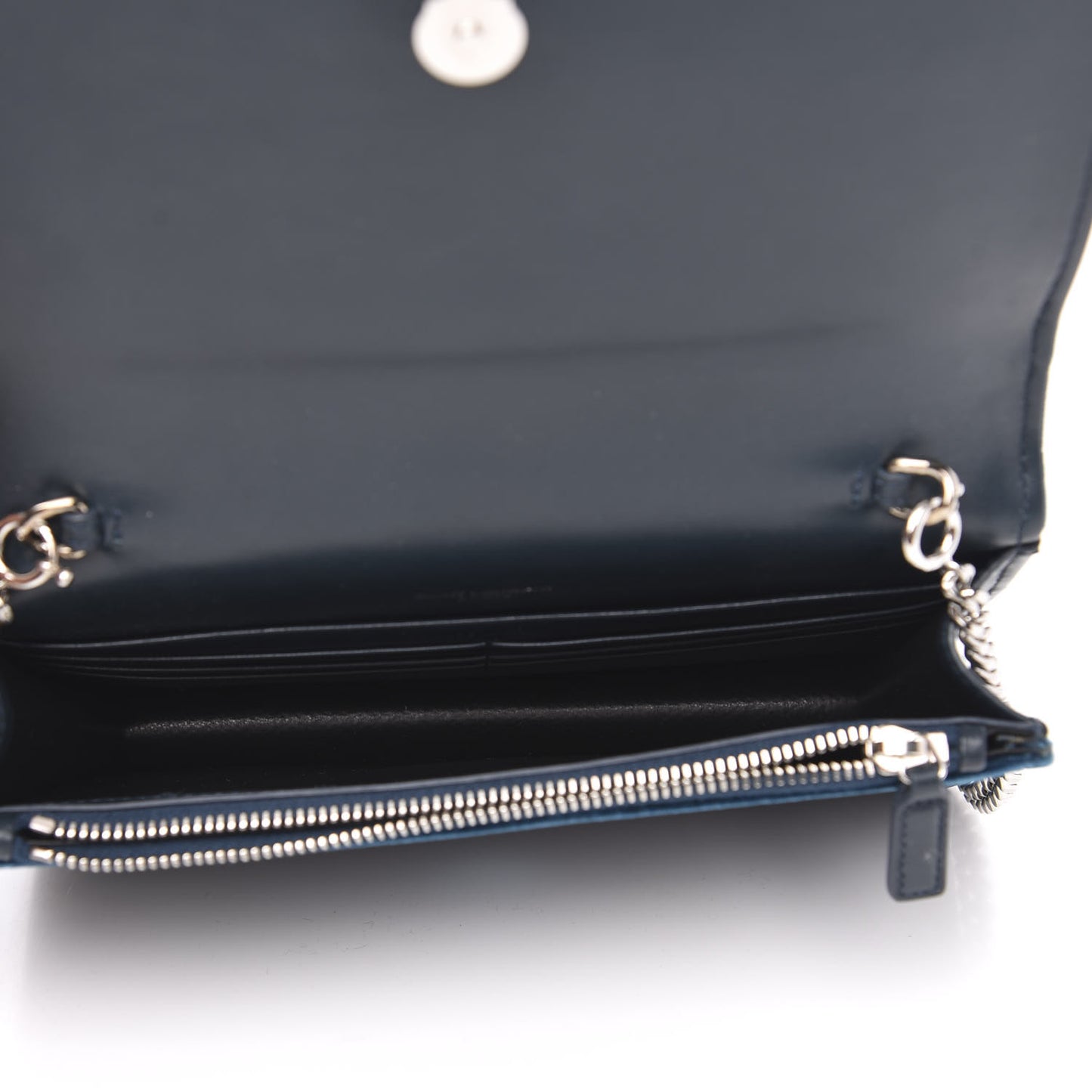 Velvet Crystal Monogram Kate Tassel Chain Wallet Blue