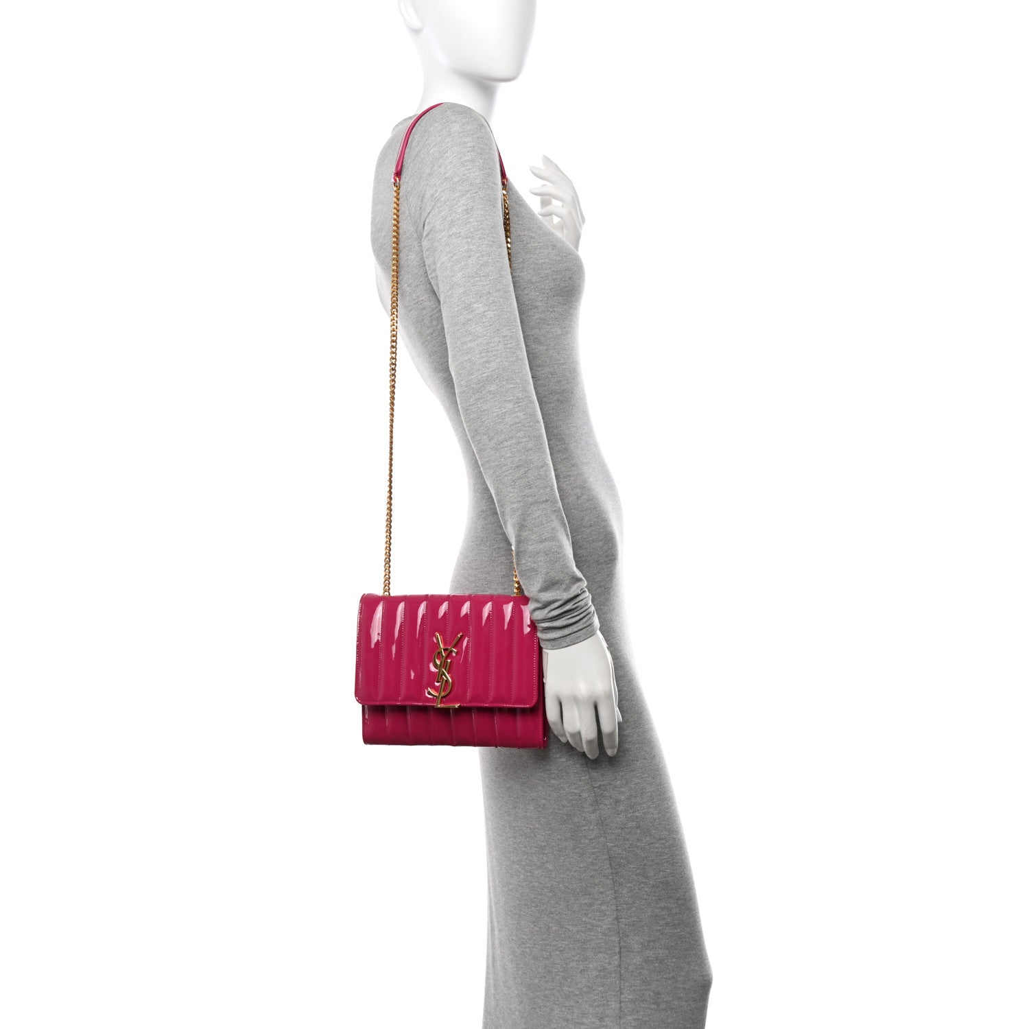 Saint Laurent Patent Calfskin Matelasse Monogram Vicky Chain Wallet Bubblegum 2 of 9