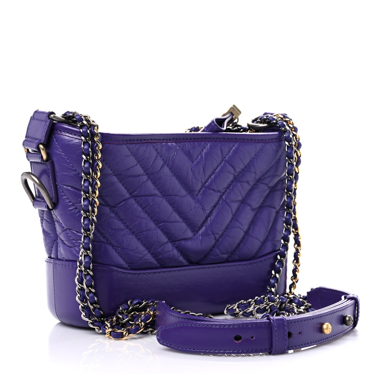 Chanel Aged Calfskin Chevron Quilted Small Gabrielle Hobo Purple 3 of 10