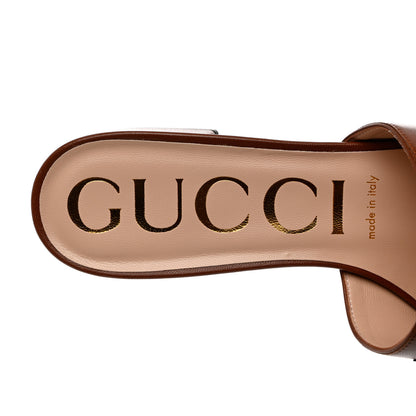 Gucci Malaga Kid Zumi Mid Heel Slide Sandals 37.5 Brown Papaya 6 of 9