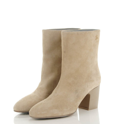 Chanel Suede CC Short Boots 37.5 Beige 3 of 7