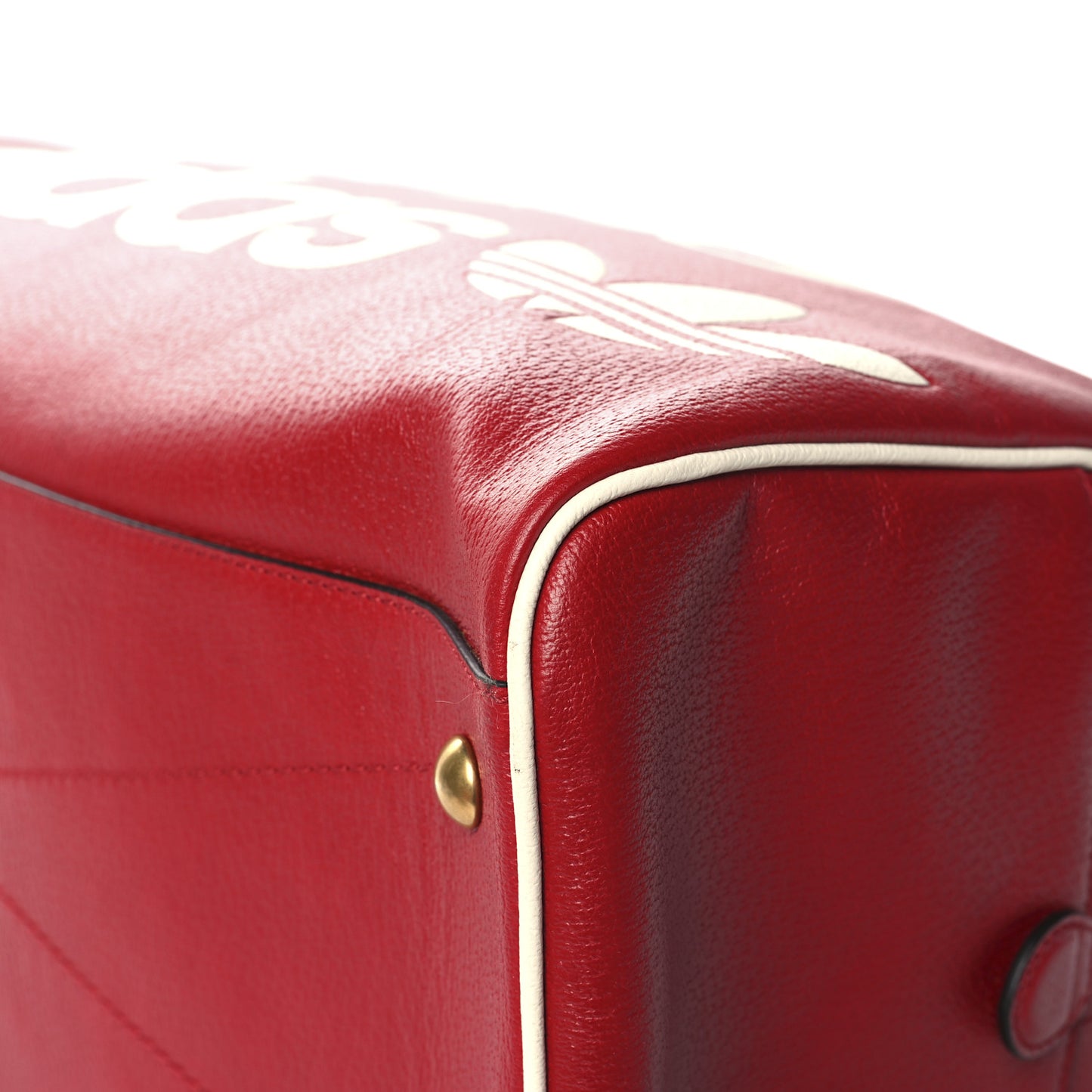 X ADIDAS Textured Dollar Calfskin Web Trefoil Large Bowling Bag Hibiscus Red Off White