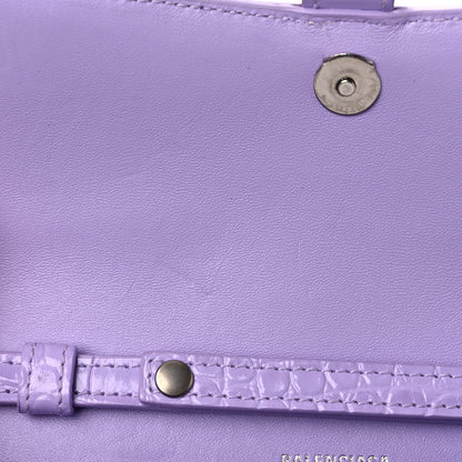 Balenciaga Shiny Calfskin Crocodile Embossed Hourglass Chain Bag Lilac 12 of 14