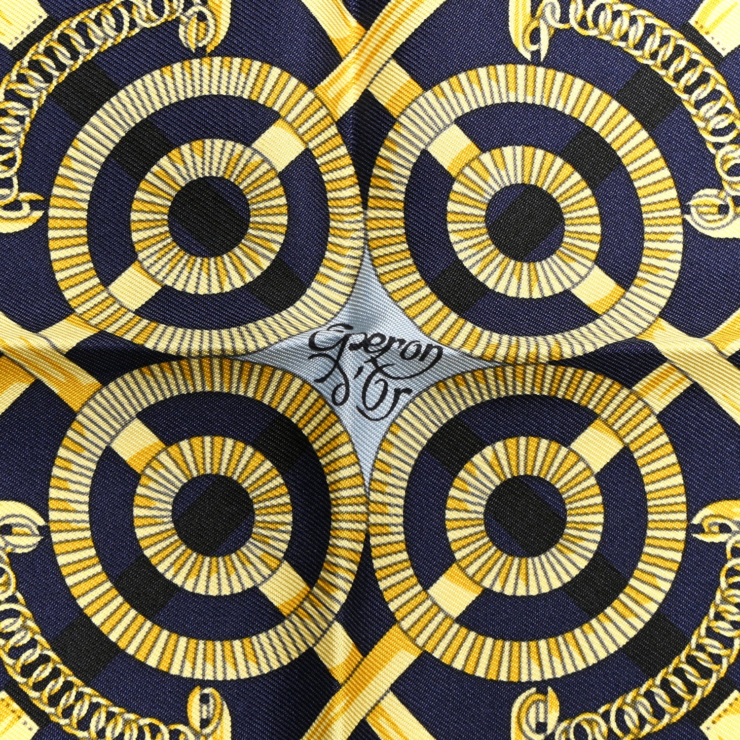 Hermes Silk Eperon D'Or Scarf 45 Marine Ciel Gold 5 of 5
