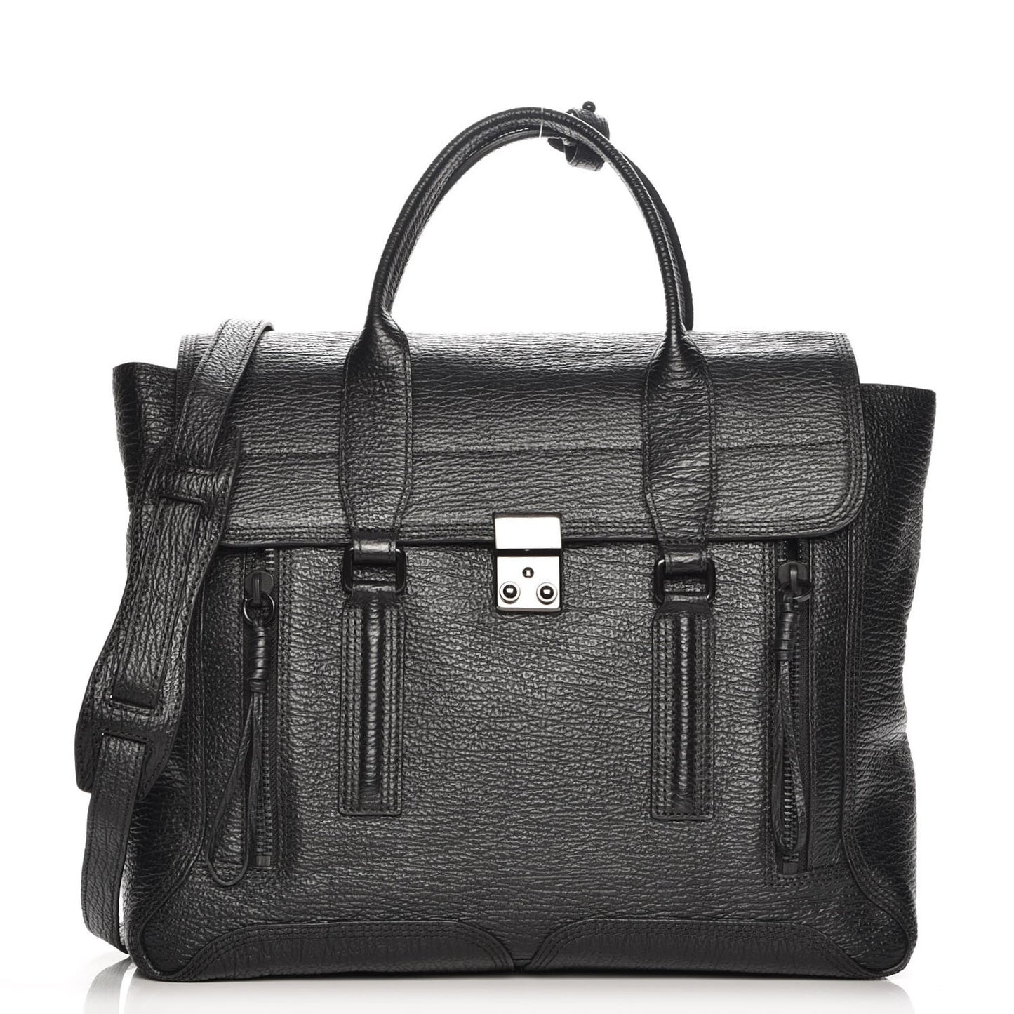 3.1 Textured Calfskin Large Pashli Satchel Black