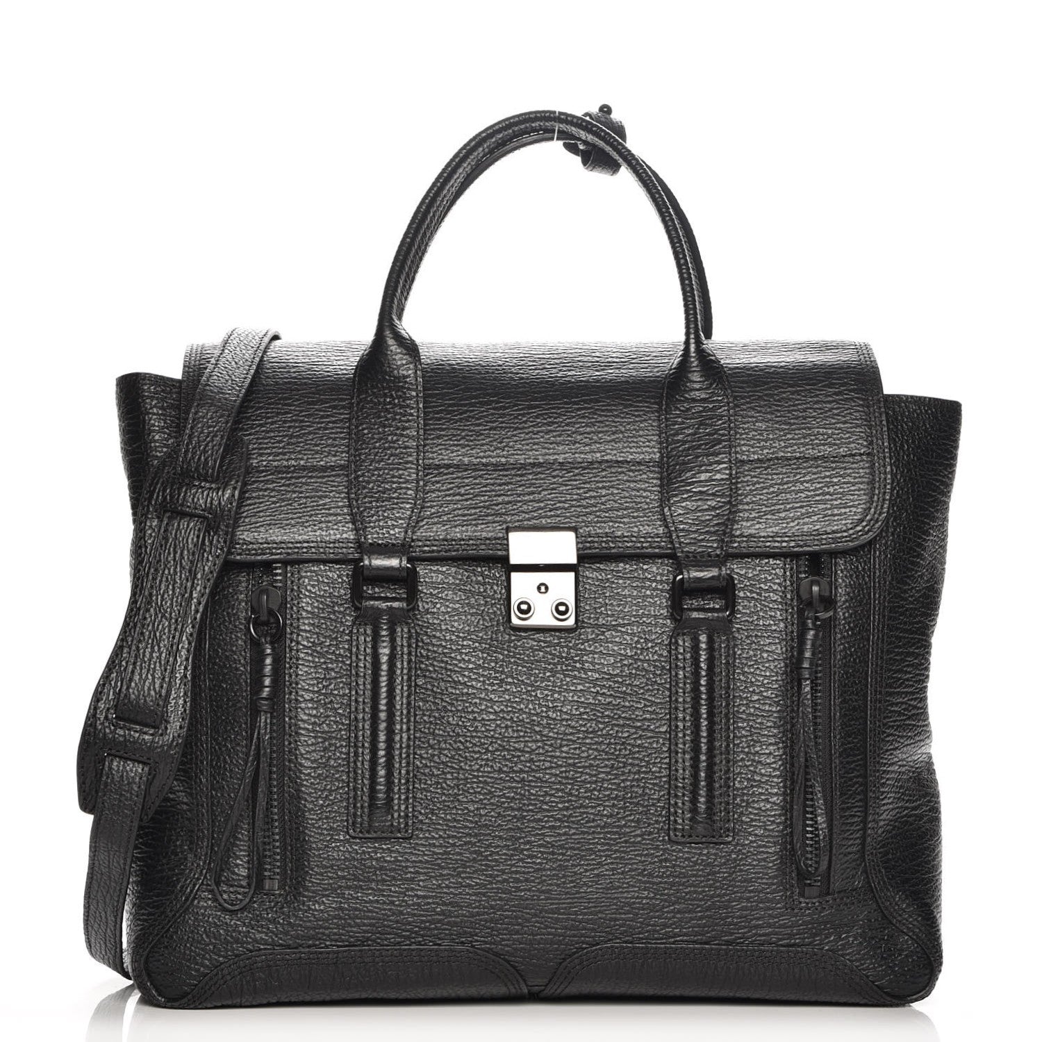 3.1 Phillip Lim 3.1 Textured Calfskin Large Pashli Satchel Black 1 of 7
