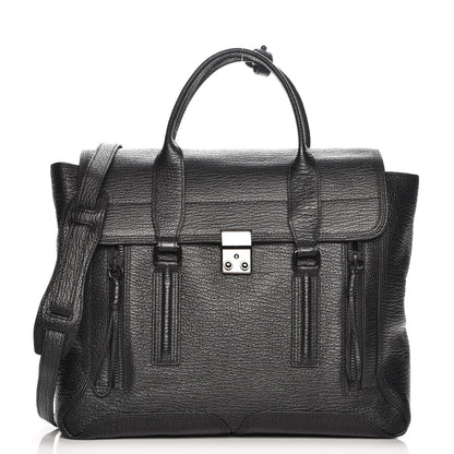 3.1 Phillip Lim 3.1 Textured Calfskin Large Pashli Satchel Black 1 of 7