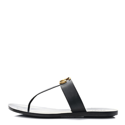 Gucci Calfskin GG Marmont Thong Sandals 39.5 Black 1 of 7