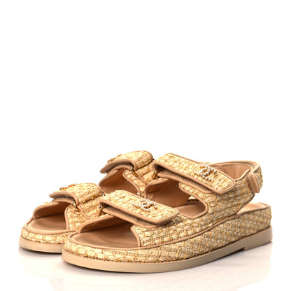 Chanel Braided Fabric Velcro Dad Sandals 35.5 Beige 3 of 13