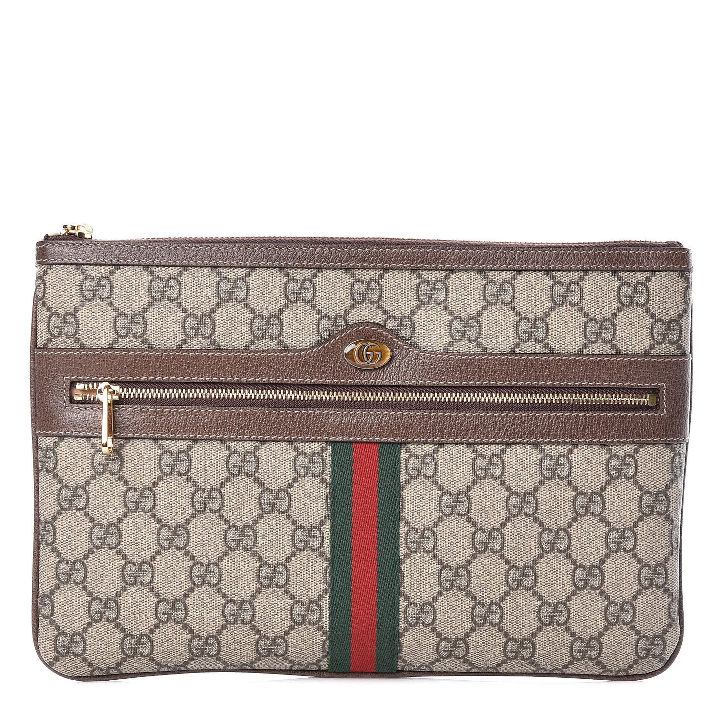 GG Supreme Monogram Large Ophidia Pouch Clutch Brown