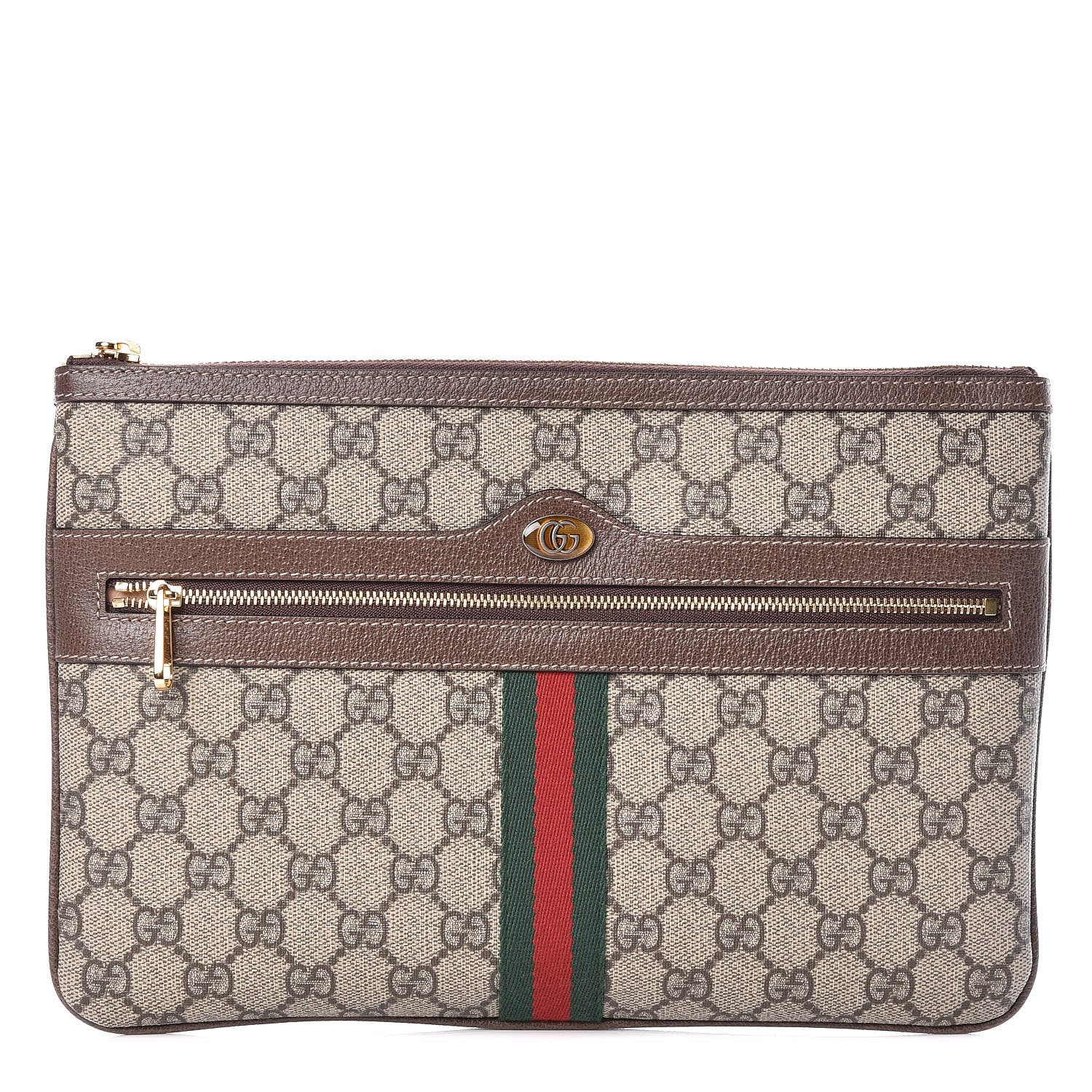 Gucci GG Supreme Monogram Large Ophidia Pouch Clutch Brown 1 of 8