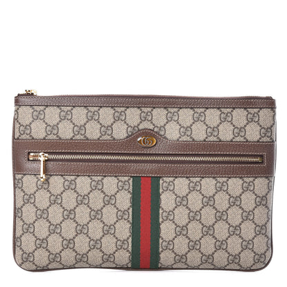 Gucci GG Supreme Monogram Large Ophidia Pouch Clutch Brown 1 of 8