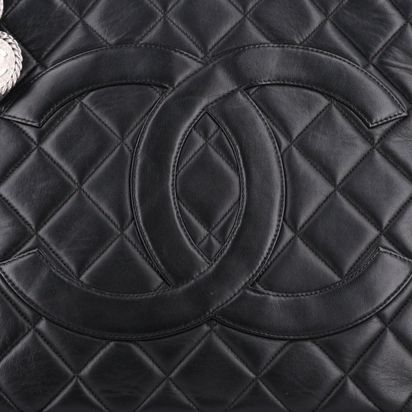 Lambskin Quilted Medallion Tote Black