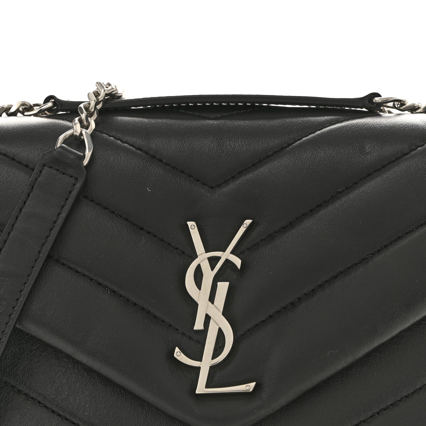 Calfskin Y Quilted Monogram Small Loulou Chain Satchel Black