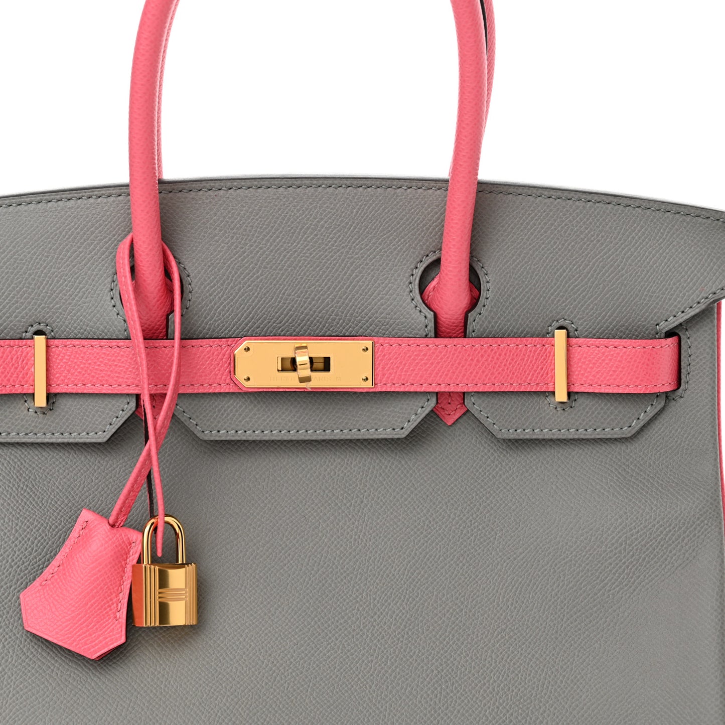 Epsom Horseshoe Birkin 30 Gris Mouette Rose Azalee
