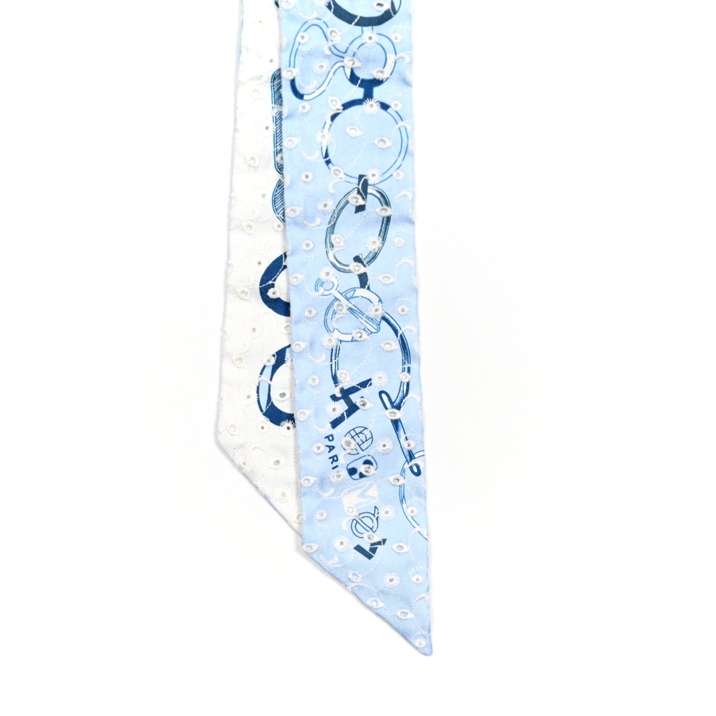 Silk Embroidered Do Re Boucles Broderie Anglaise Twilly Bleu White Marine