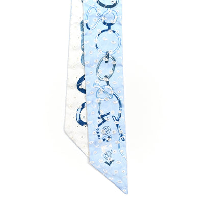 Hermes Silk Embroidered Do Re Boucles Broderie Anglaise Twilly Bleu White Marine 2 of 4