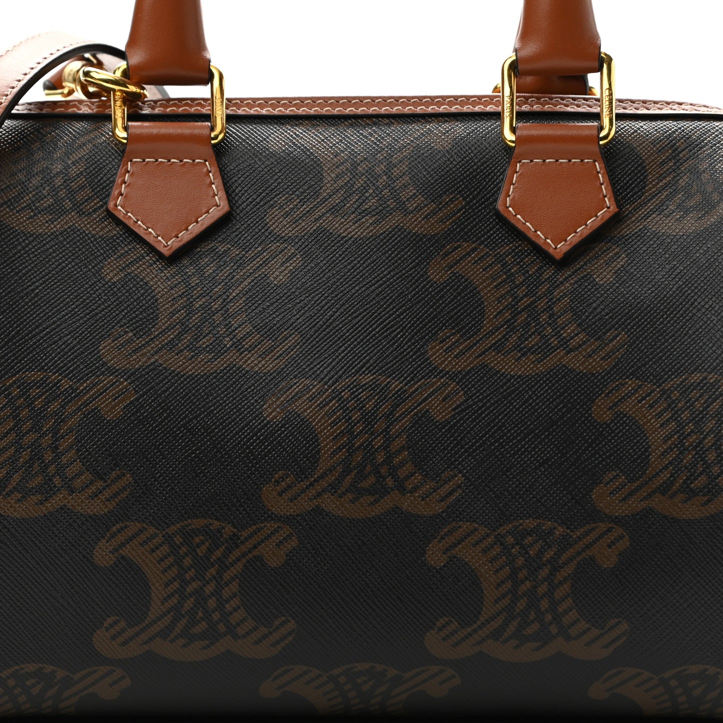 Triomphe Canvas Calfskin Small Boston Bag Tan