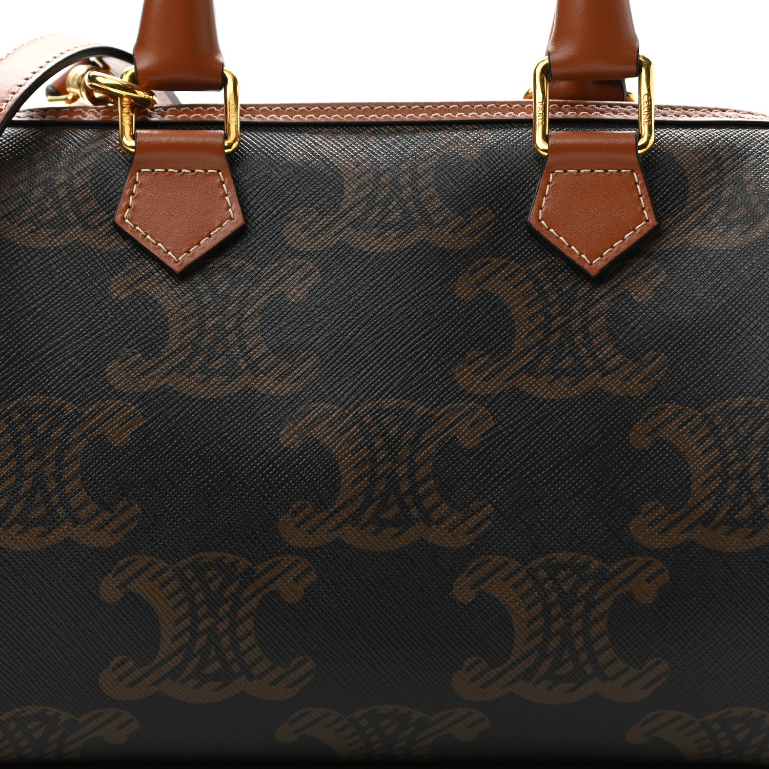 Celine Triomphe Canvas Calfskin Small Boston Bag Tan 9 of 11