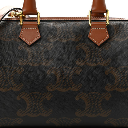 Celine Triomphe Canvas Calfskin Small Boston Bag Tan 9 of 11