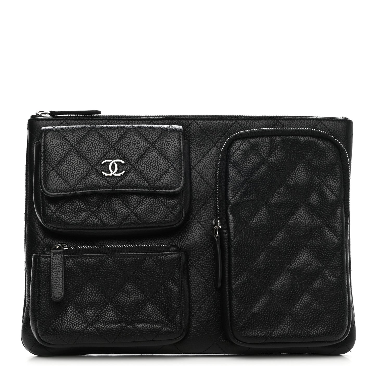 Caviar Quilted Zipped Multi Pouch Black