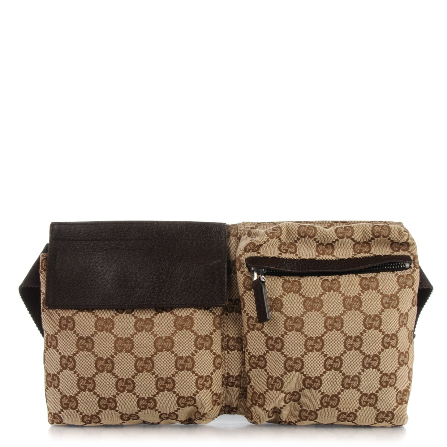 GG Monogram Double Pocket Belt Bag Dark Brown