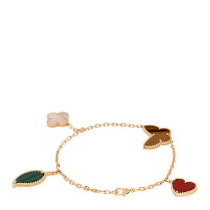 Van Cleef & Arpels 18K Yellow Gold Mother of Pearl Malachite Carnelian Tiger Eye 4 Motifs Lucky Alhambra Bracelet 2 of 4