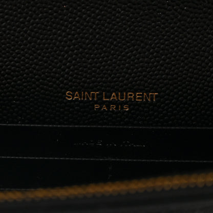 Saint Laurent Grain De Poudre Matelasse Chevron Monogram Envelope Chain Wallet Black 6 of 11