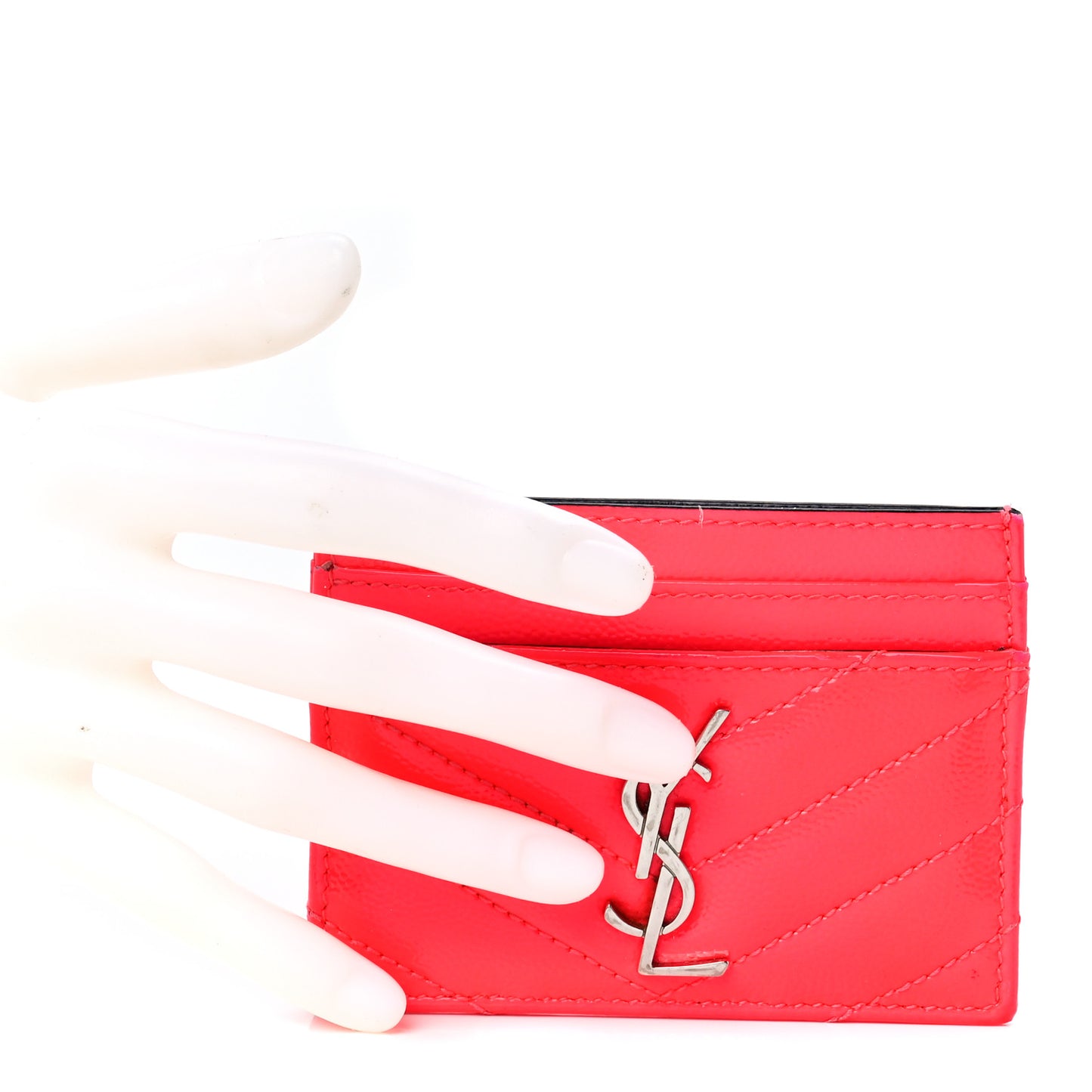Grain De Poudre Matelasse Chevron Monogram Credit Card Case Neon Pink