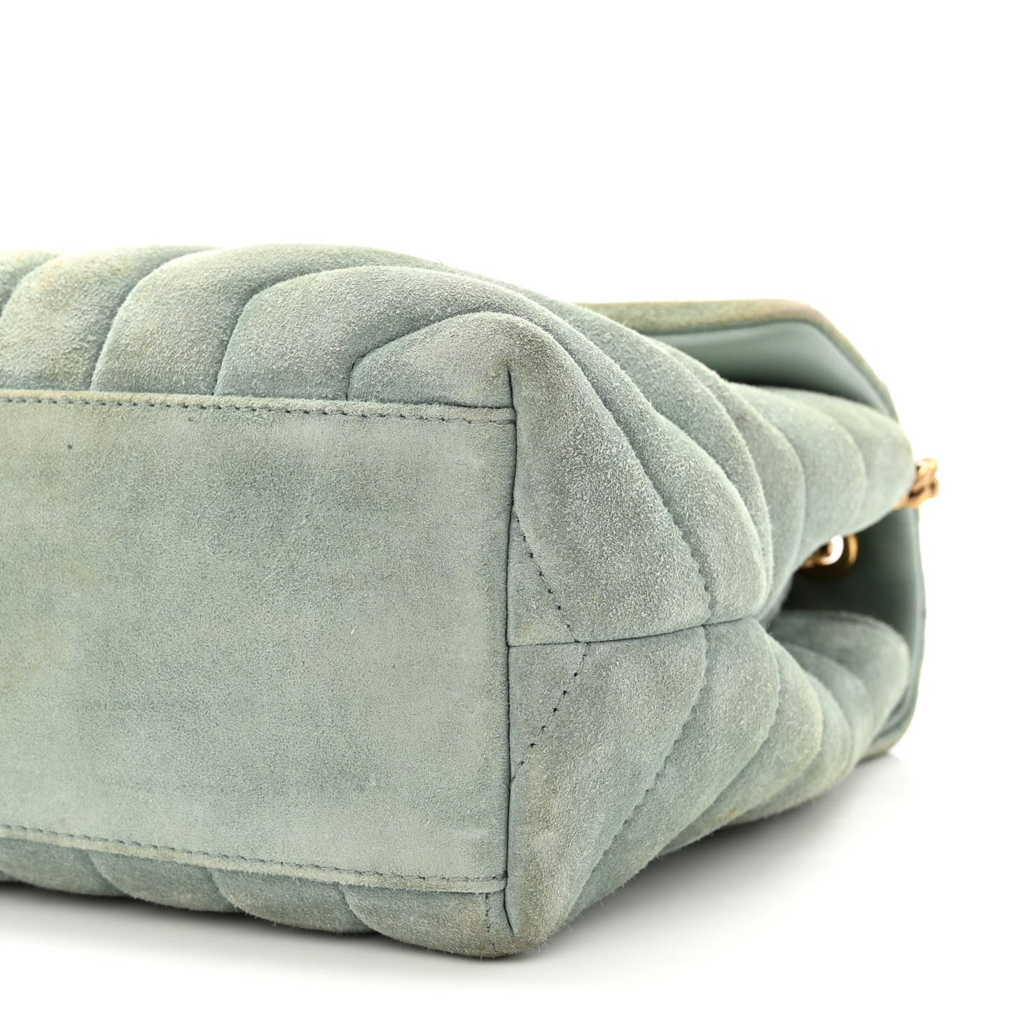 Suede Calfskin Y Quilted Monogram Small Loulou Chain Satchel Vert Opaline