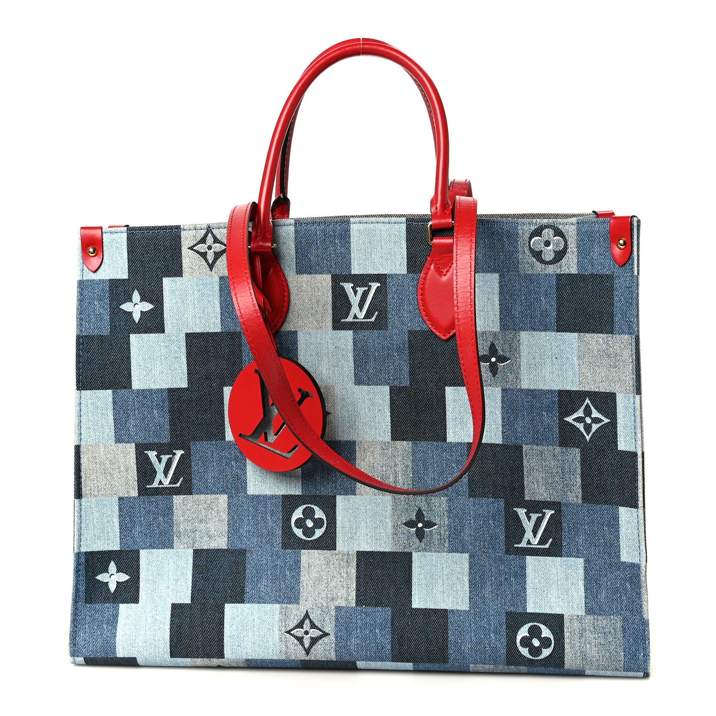 Denim Damier Monogram Onthego Blue Rouge