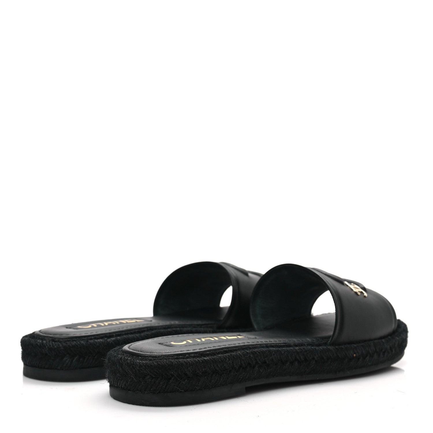 Chanel Lambskin Espadrille Mule Sandals 38 Black 4 of 10