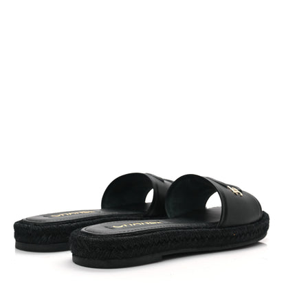 Chanel Lambskin Espadrille Mule Sandals 38 Black 4 of 10