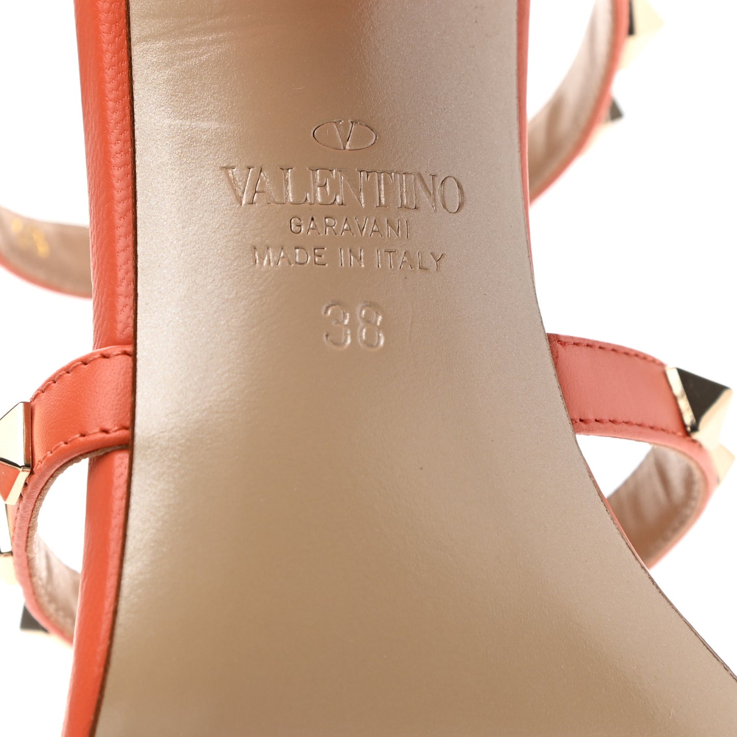 Calfskin Rockstud 60mm Caged Slide Sandals 38 Orange Zest