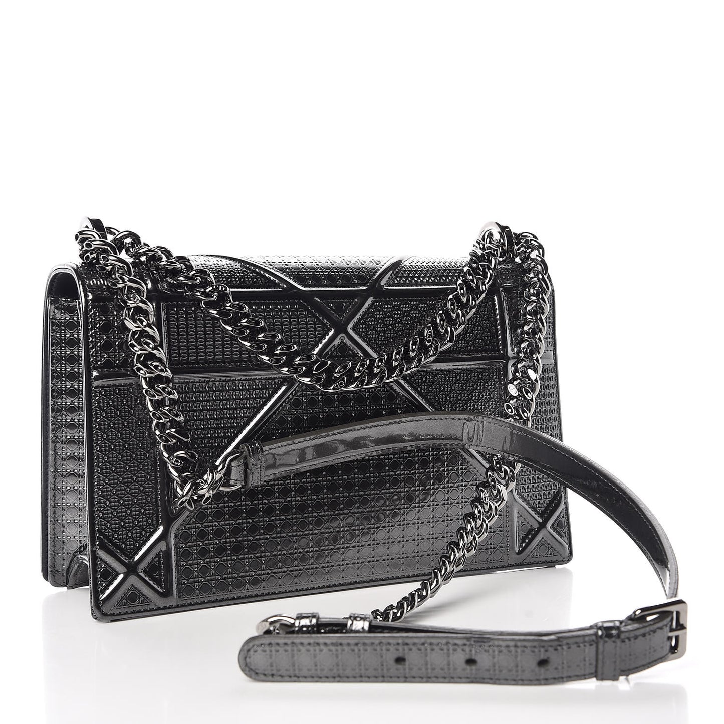 Metallic Patent Micro-Cannage Medium Diorama Flap Bag Graphite