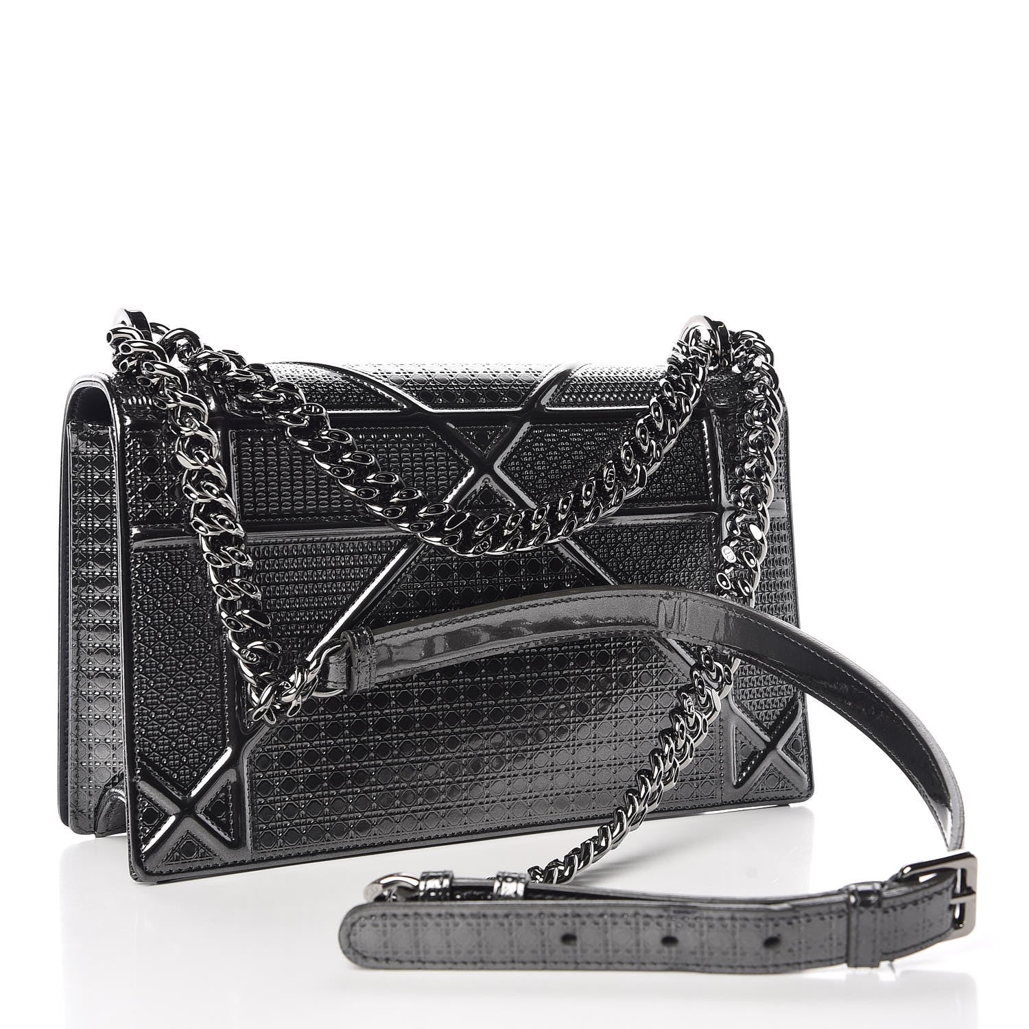 Christian Dior Metallic Patent Micro-Cannage Medium Diorama Flap Bag Graphite 3 of 11