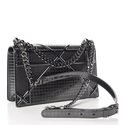 Christian Dior Metallic Patent Micro-Cannage Medium Diorama Flap Bag Graphite 3 of 11