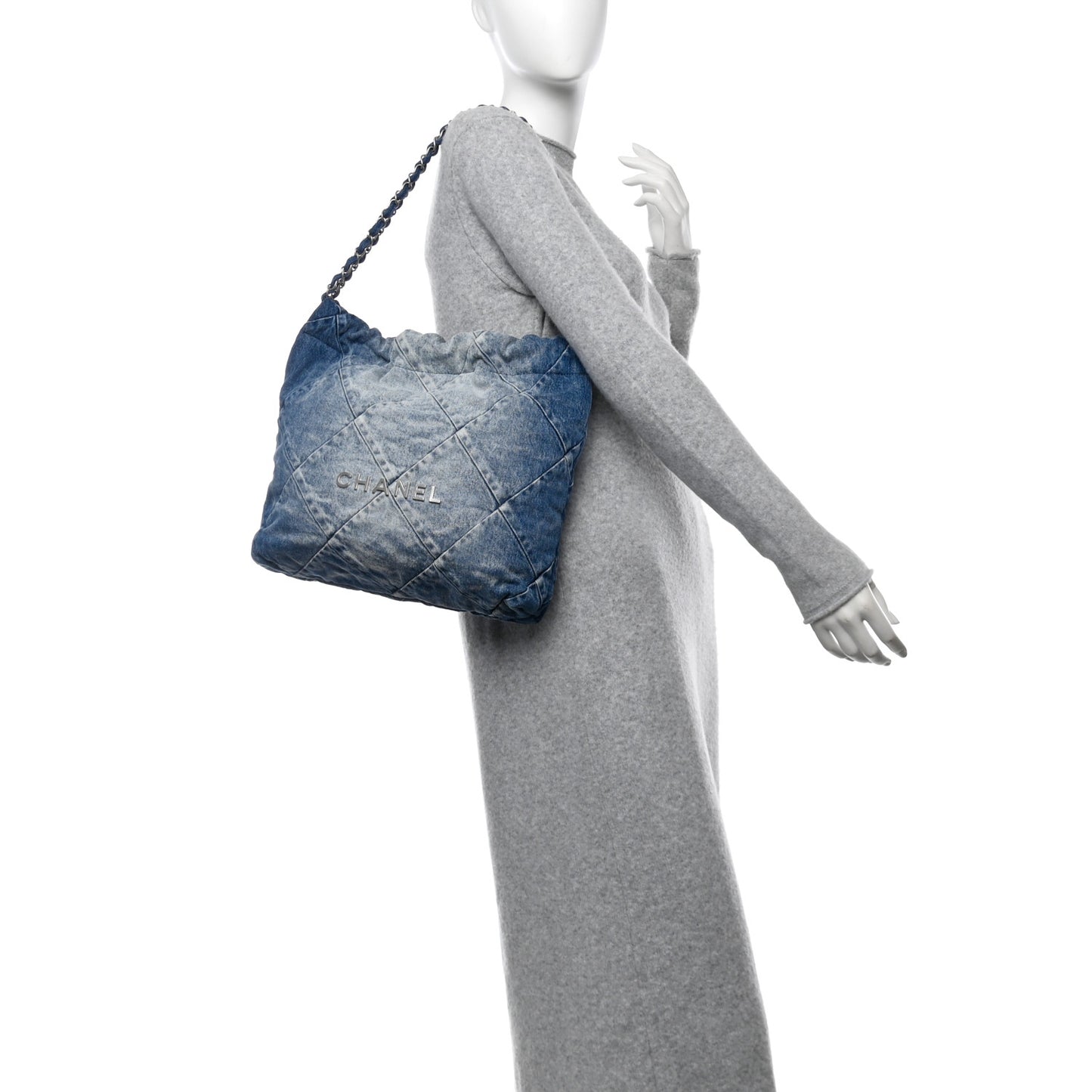 Denim Quilted Small Chanel 22 Blue