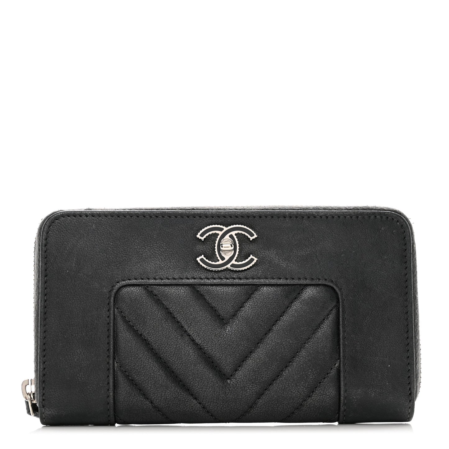 Sheepskin Chevron Quilted Mademoiselle Vintage Zip Around Wallet Grey