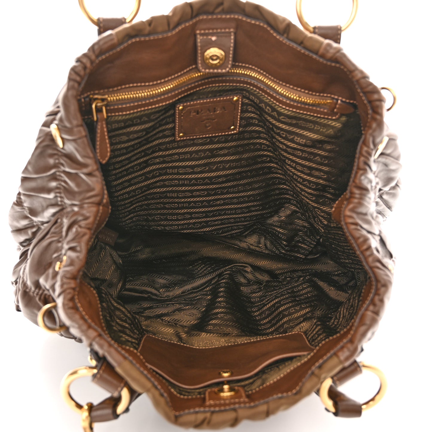 Tessuto Nylon Nappa Gaufre Satchel Rovere Brown