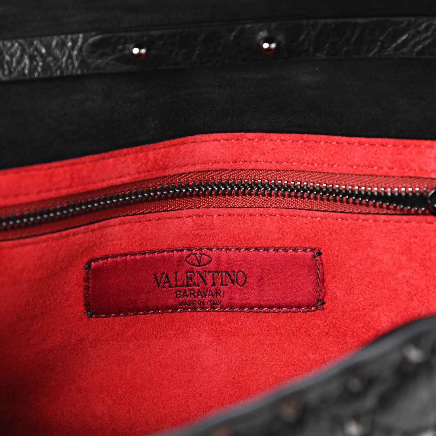 Craquele Nappa Rockstud Spike Wallet on Chain Black