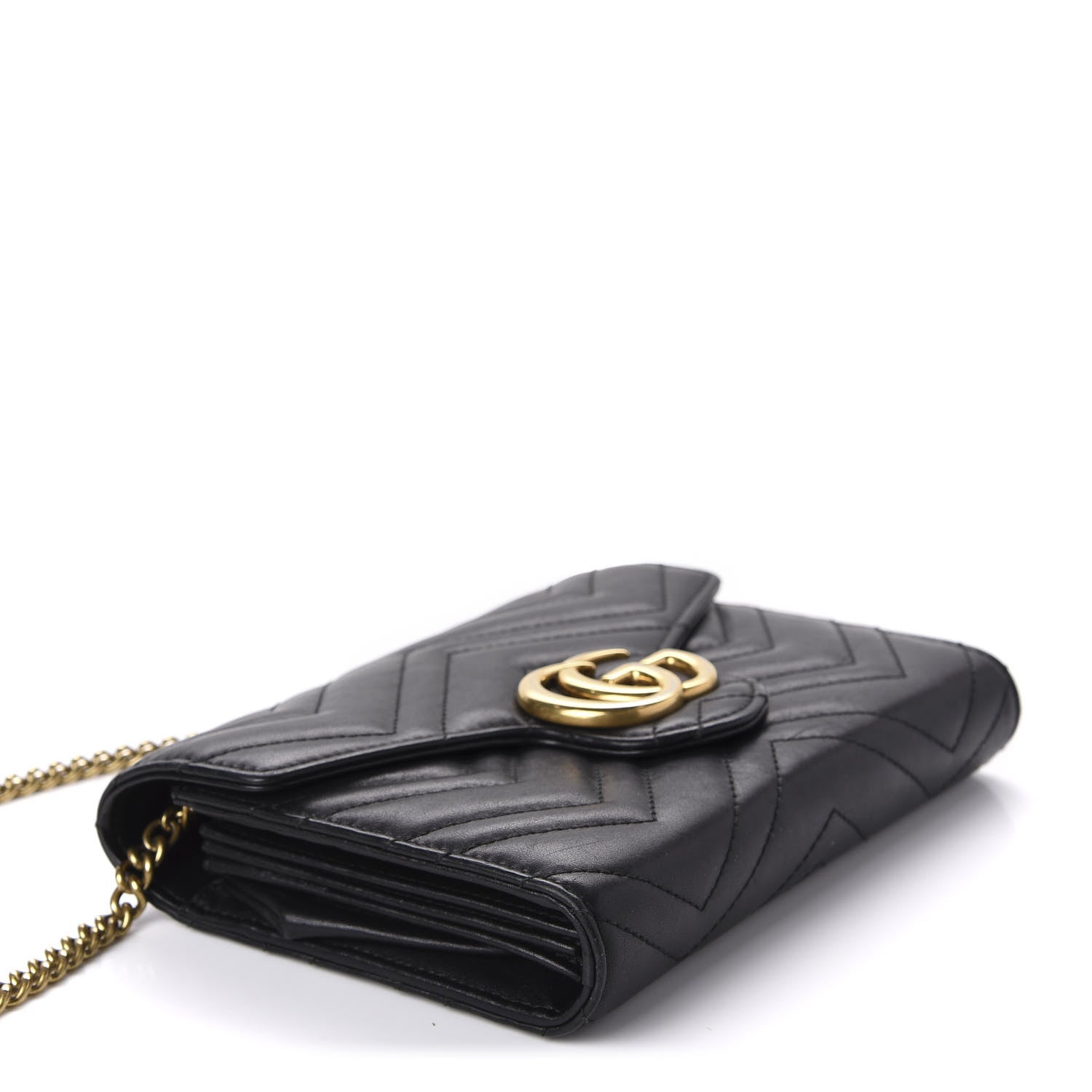Gucci Calfskin Matelasse GG Marmont Chain Wallet Black 4 of 15
